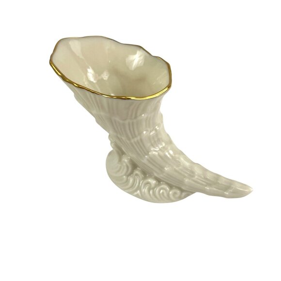 Vintage Lenox Porcelain Cornucopia Vase Trinket Toothpick Holder With 24K Gold T - Picture 2 of 8